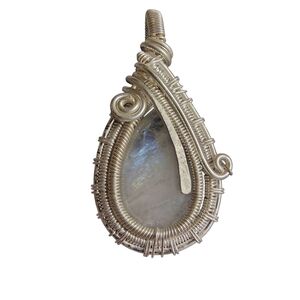 Dainty Rainbow Moonstone Silver Wire Wrapped Pendant